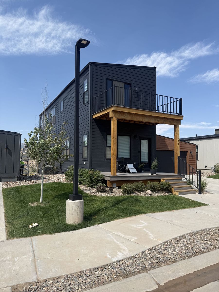 New construction home with completed landscaping in a Gypsum, Colorado community
